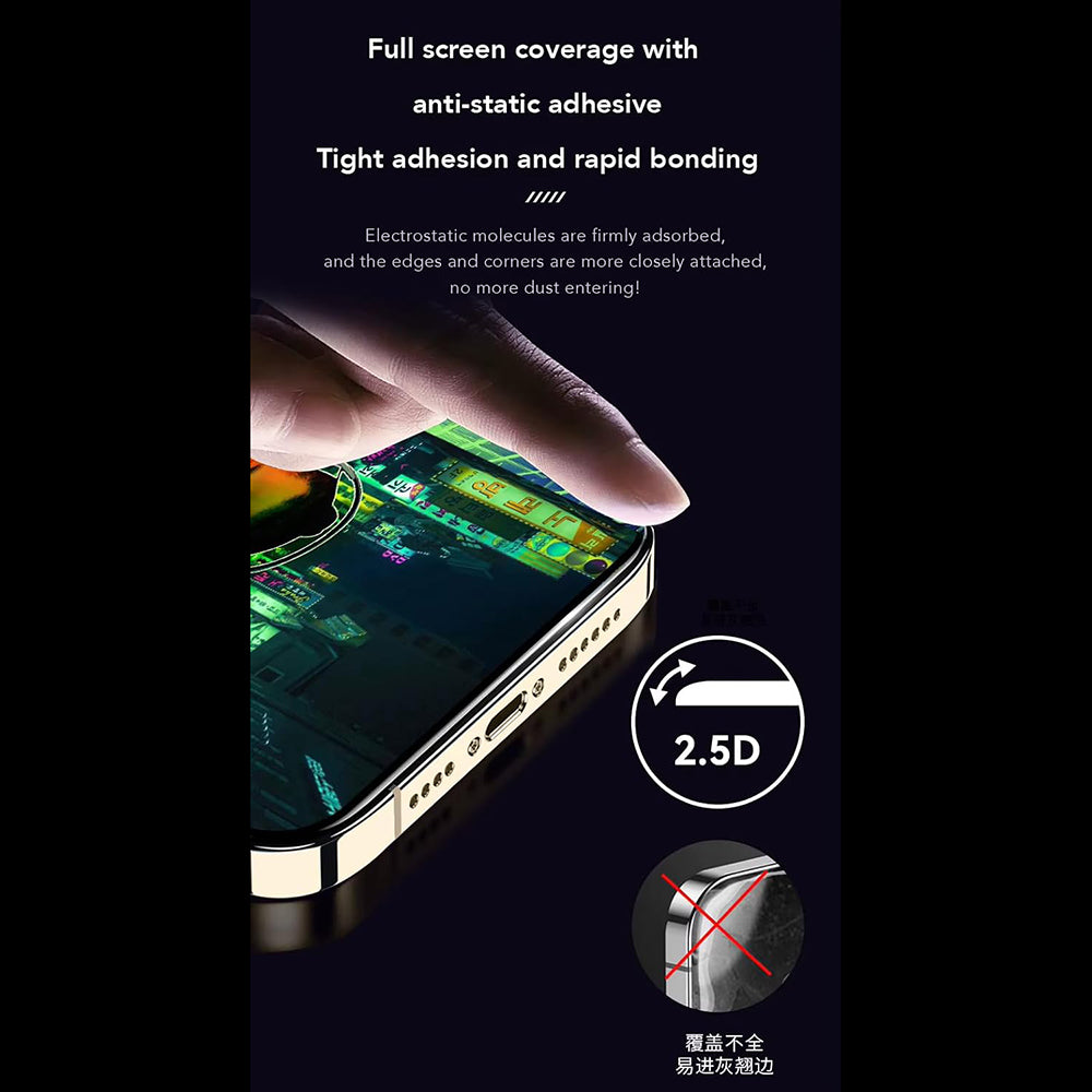 Anank Anti-sormenjälkisuojakalvo Apple iPhone 14 Pro Maxille, Karkaistu lasi, Täysi liima, 2.5D, Musta