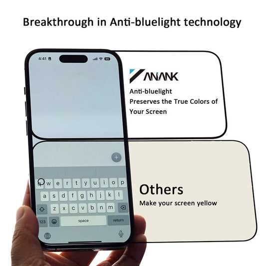 Anank 3X Vahvistettu Anti Blue Light -näytönsuoja Apple iPhone 16:lle, Karkaistu Lasi, Täysi Liima, 2.5D, Musta