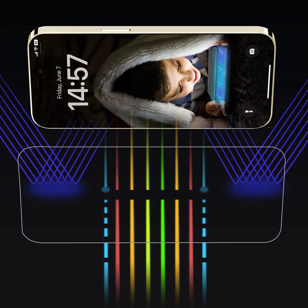 Anank Anti Blue Light -näytönsuoja Apple iPhone 17e / 16e / 14 / 13 Pro, karkaistu lasi, täysiliimainen, 2.5D, musta