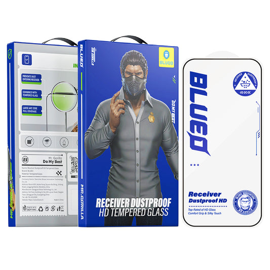 Blueo Anti-Dust HD -näytönsuoja Apple iPhone 17 Pro / 17 / 16 Pro -puhelimille, karkaistu lasi, täysiliimainen, musta