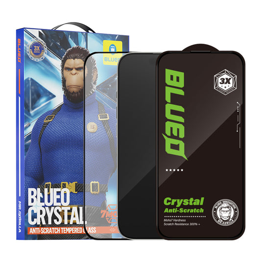 Blueo Crystal naarmuuntumaton suojakalvo Apple iPhone 15 Prolle, karkaistu lasi, täysiliimainen, musta