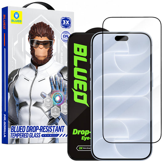 Blueo Drop Resistant -näytönsuojalasi Apple iPhone 18 Pro / 17 Pro / 17 / 16 Pro -puhelimille, karkaistua lasia, koko pinnan liimapinta, musta