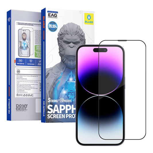 Blueo Sapphire Applicator Pro -näytönsuoja Apple iPhone 15 Pro Maxille, karkaistu lasi, täysiliimainen, musta