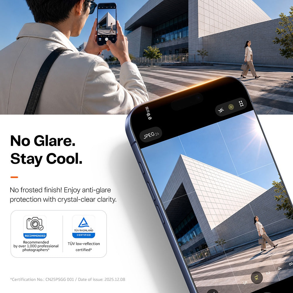 Torras Sunview AR -näytönsuoja Apple iPhone 18 Pro / 17 Pro:lle, karkaistu lasi, täysi liima