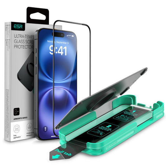 ESR Armorite -näytönsuojakalvo Apple iPhone 16 Plus / 15 Plus -puhelimille, karkaistu lasi, täysliima, musta