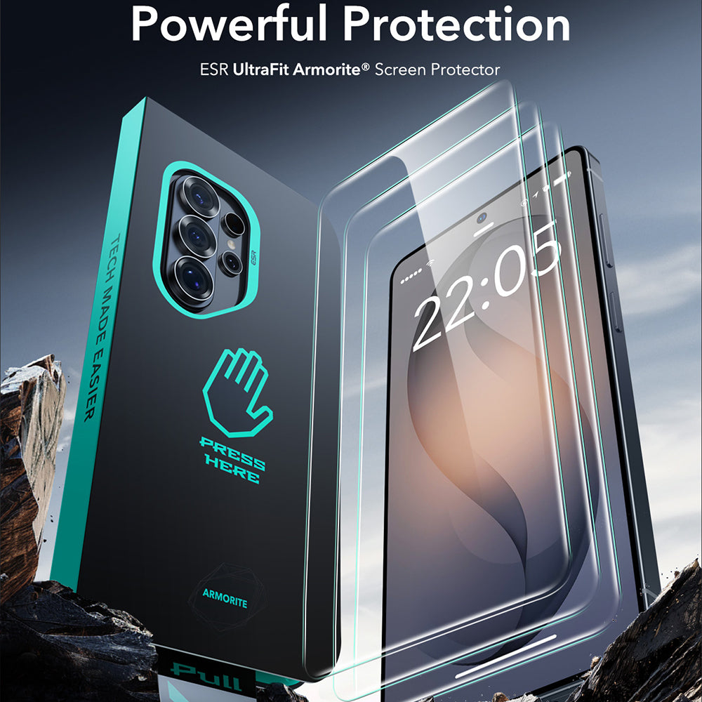 ESR Armorite näytönsuojakalvo Samsung Galaxy S26 Ultra -puhelimelle, Karkaistu lasi, Full Glue, 2 kappaleen setti