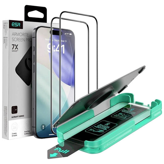 ESR Armorite UltraFit -näytönsuoja Apple iPhone 18 Pro Max / 17 Pro Max, karkaistu lasi, täysiliimainen, 2 kappaleen setti, musta