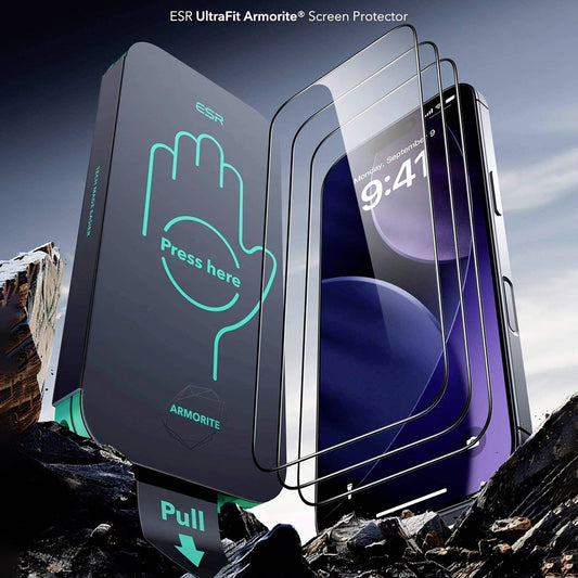 ESR Armorite UltraFit -näytönsuoja Apple iPhone 18 Pro Max / 17 Pro Max, karkaistu lasi, täysiliimainen, 2 kappaleen setti, musta