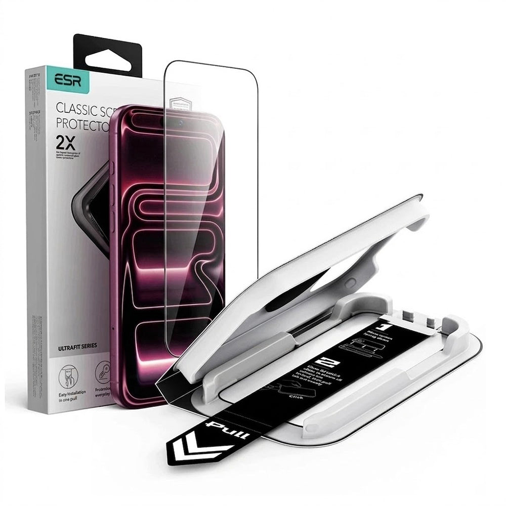 ESR UltraFit Classic -näytönsuoja Apple iPhone 18 Pro Max / 17 Pro Max -puhelimille, karkaistu lasi, täysiliimainen, musta