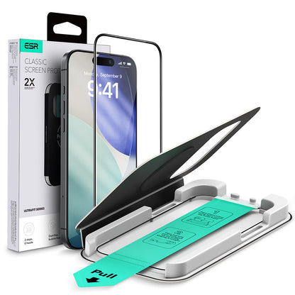 ESR UltraFit -näytönsuojakalvo Apple iPhone 17 / 16 Pro -puhelimille, karkaistu lasi, täysliima, musta
