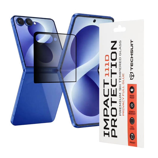 Ulkonäytön suojakalvo Privacy Techsuit Samsung Galaxy Z Flip8 F776:lle, karkaistu lasi, täysiliimainen, 111D