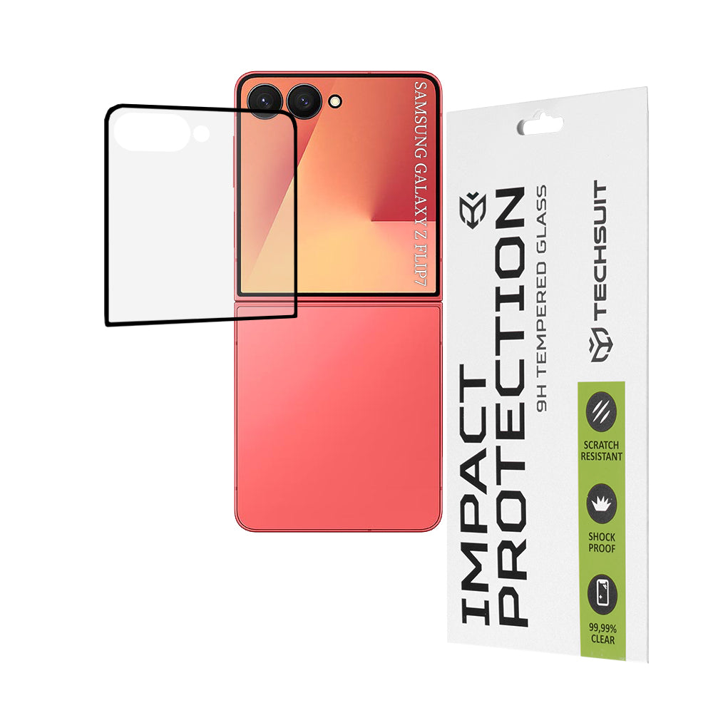 Techsuit Ulkoinen Näytön Suojakalvo Samsung Galaxy Z Flip7 F766:lle, Karkaistu Lasi, Täysi Liima, 111D, Musta
