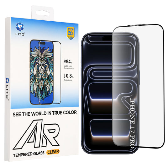 Lito AR SE -näytönsuoja Apple iPhone 18 Pro / 17 Pro -puhelimelle, karkaistu lasi, täysiliimainen, musta