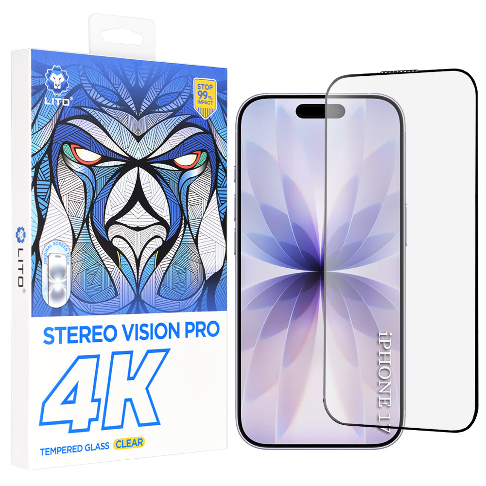 Lito D+ Max 4K suojakalvo Apple iPhone 17 / 16 Pro, karkaistu lasi, täysliima, musta
