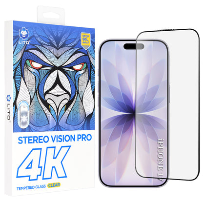 Lito D+ Max 4K suojakalvo Apple iPhone 17 / 16 Pro, karkaistu lasi, täysliima, musta