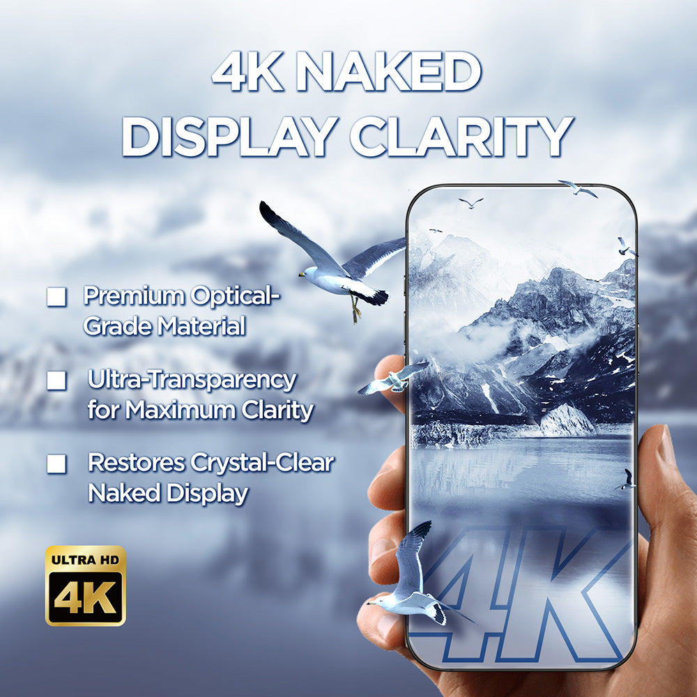 Lito D+ Max 4K suojakalvo Apple iPhone 17 / 16 Pro, karkaistu lasi, täysliima, musta