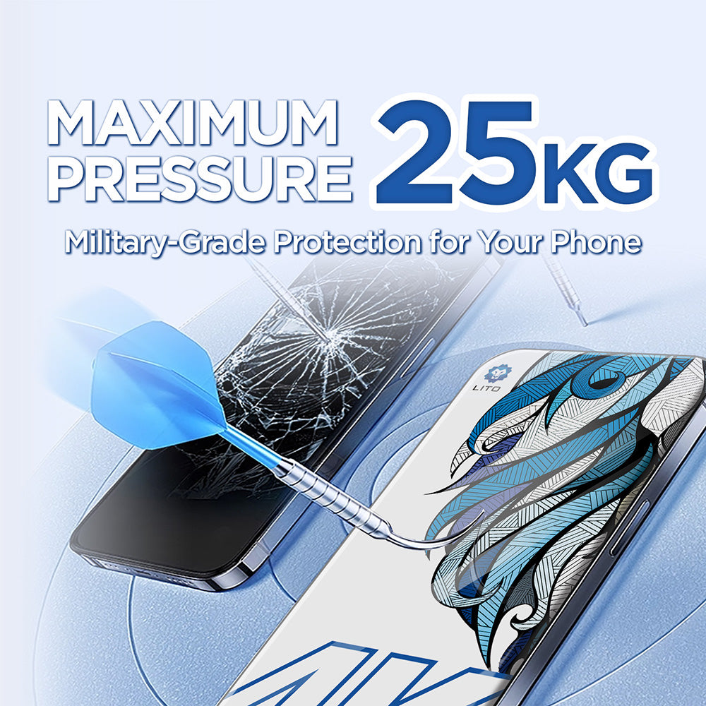 Lito D+ Max 4K suojakalvo Apple iPhone 17 / 16 Pro, karkaistu lasi, täysliima, musta