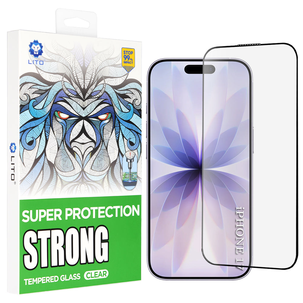 Lito D+ Max Strong suojakalvo Apple iPhone 17 / 16 Pro, karkaistu lasi, Full Glue, musta