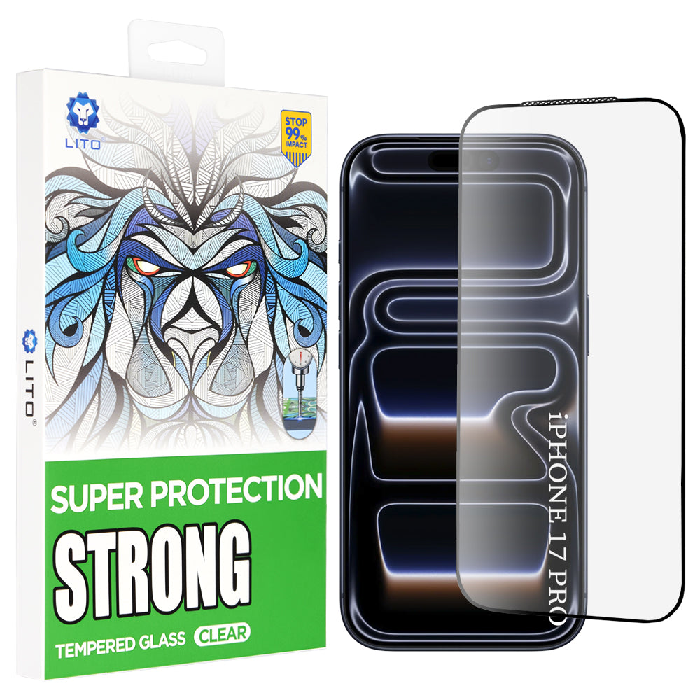 Lito D+ Max Strong suojakalvo Apple iPhone 17 Pro:lle, karkaistu lasi, täysliima, musta