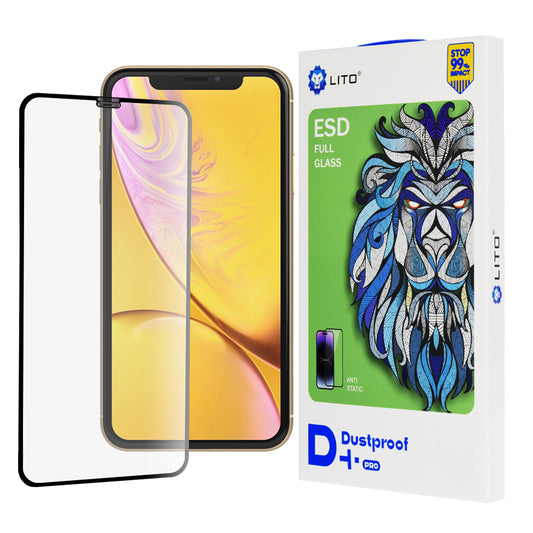 Lito D+ Pro pölytiivis näytönsuoja Apple iPhone 11 / XR:lle, karkaistu lasi, täysi liima, musta