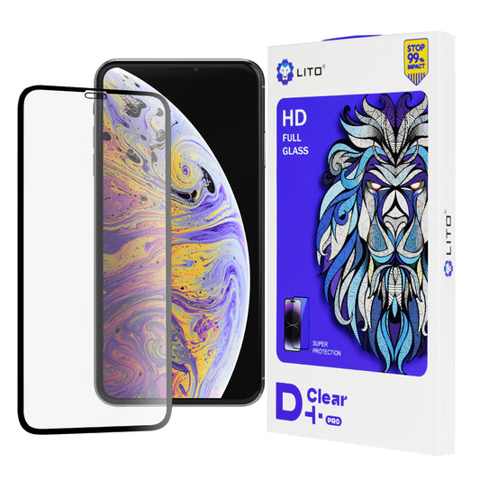 Lito D+ Pro -näytönsuoja Apple iPhone 11 Pro Max / XS Max -puhelimelle, karkaistu lasi, täysiliimainen, musta