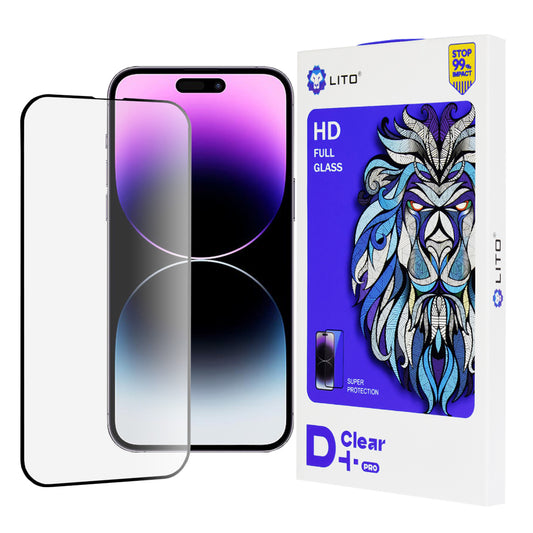 Lito D+ Pro -näytönsuoja Apple iPhone 14 Pro Maxille, karkaistu lasi, täysiliimainen, musta