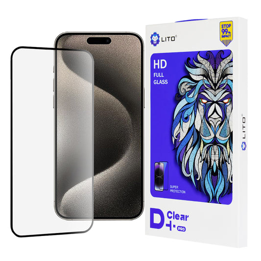 Lito D+ Pro -näytönsuoja Apple iPhone 15 Pro Maxille, karkaistu lasi, täysiliimainen, musta