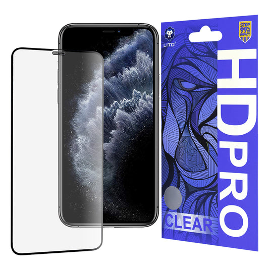 Lito HD Pro Clear -näytönsuoja Apple iPhone 11 Pro Max / XS Max -puhelimelle, karkaistu lasi, täysiliimainen, musta