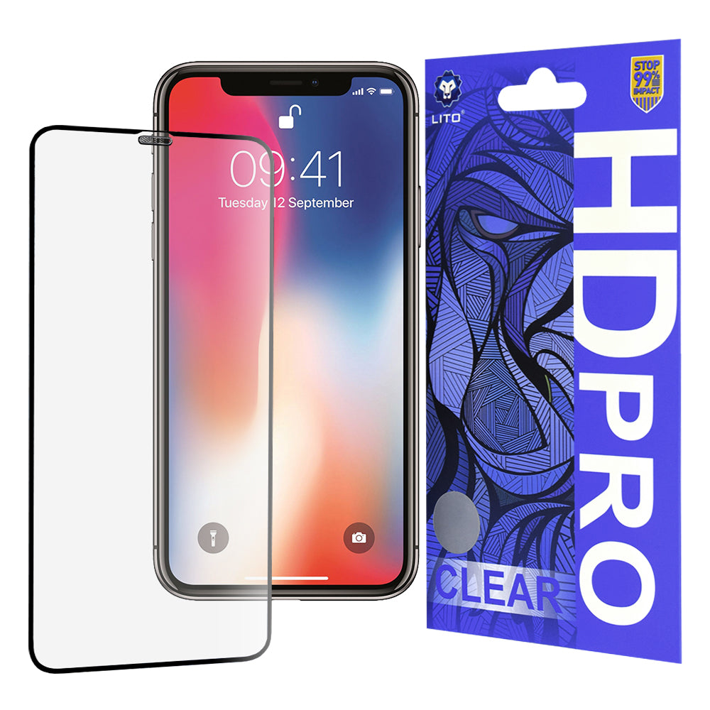 Lito HD Pro Clear -näytönsuoja Apple iPhone 11 Pro / XS / X:lle, karkaistu lasi, täysi liima, musta