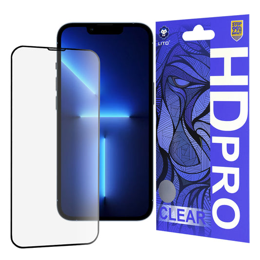 Lito HD Pro Clear -näytönsuoja Apple iPhone 14 Plus / 13 Pro Maxille, karkaistu lasi, täysiliimainen, musta