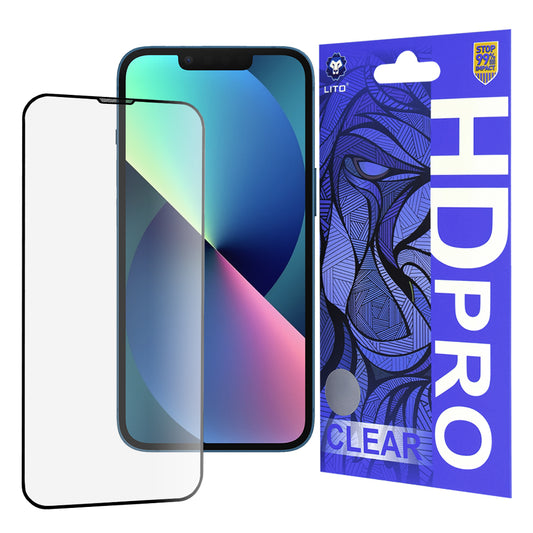 Lito HD Pro Clear -näytönsuoja Apple iPhone 17e / 16e / 14 / 13 Prolle, karkaistu lasi, täysi liima, musta
