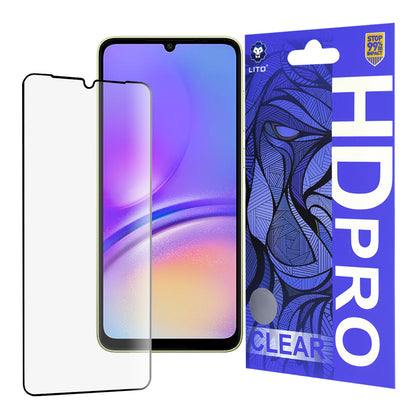 Lito HD Pro Clear -näytönsuoja Samsung Galaxy A05 A055:lle, karkaistu lasi, täysi liima, musta