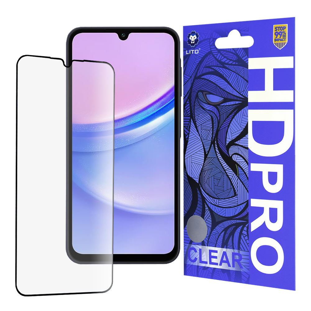 Lito HD Pro Clear -näytönsuoja Samsung Galaxy A15 5G A156 / A15 A155 / A25 A256 / A24 4G A245:lle, karkaistu lasi, täysi liima, musta