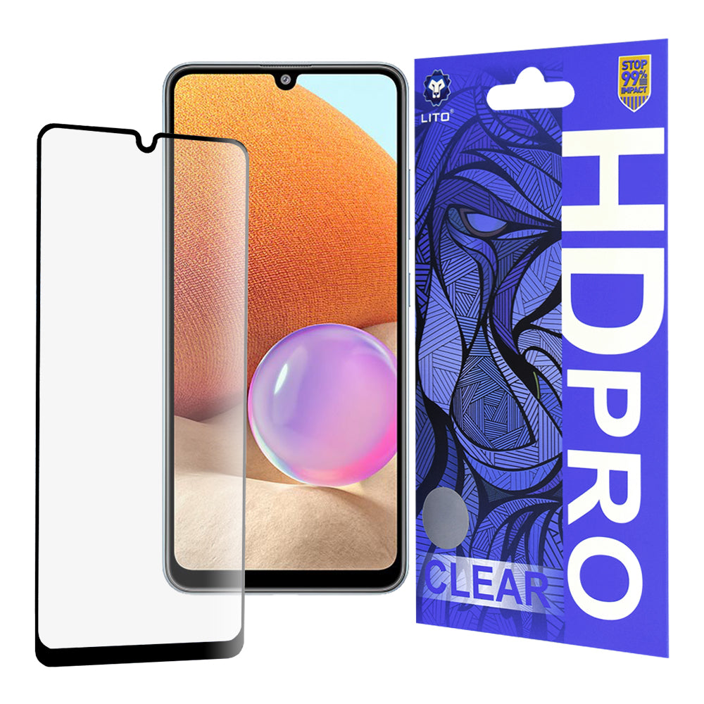 Lito HD Pro Clear näytönsuoja Samsung Galaxy A32 A325:lle, karkaistu lasi, täysi liima, musta