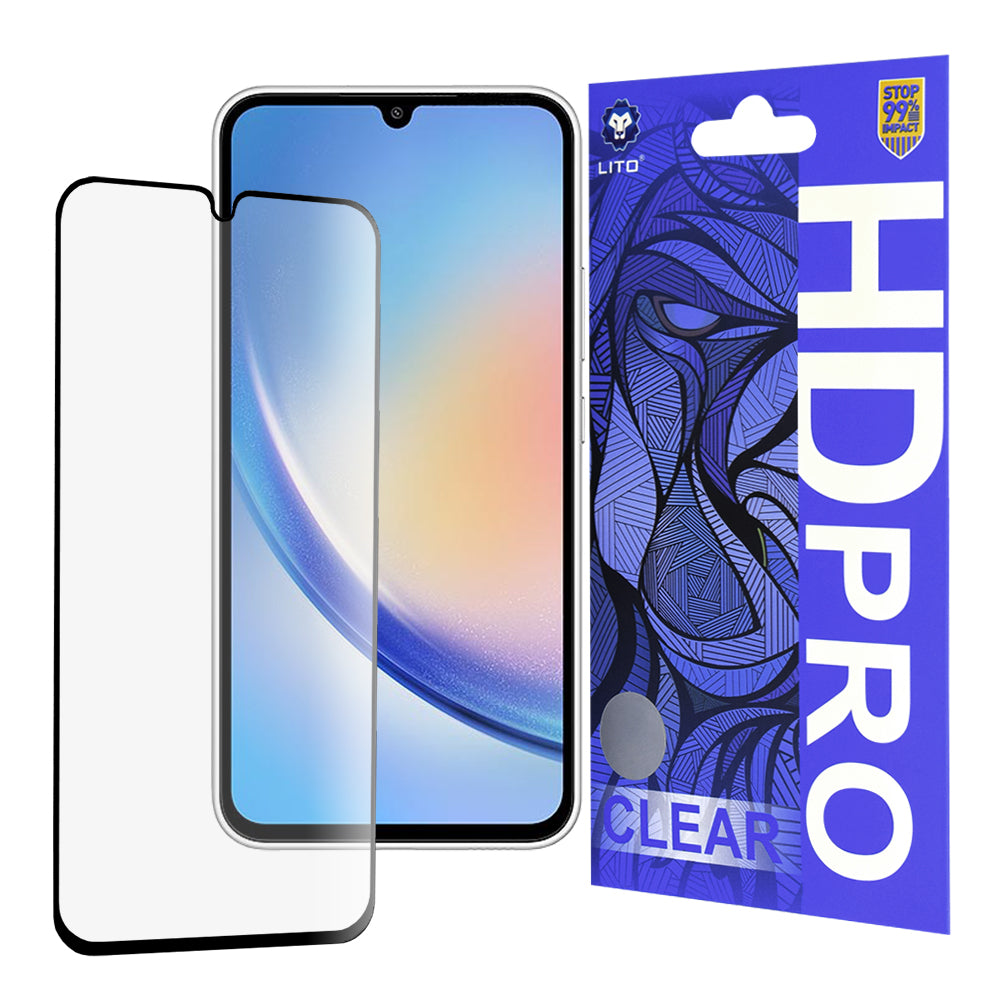 Lito HD Pro Clear näytönsuoja Samsung Galaxy A34 A346:lle, karkaistu lasi, täysi liima, musta