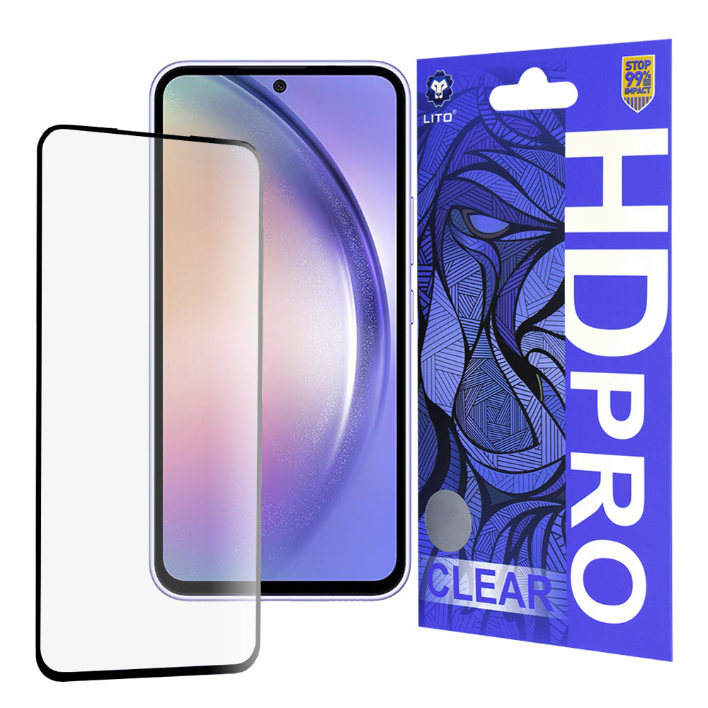Lito HD Pro Clear -näytönsuoja Samsung Galaxy A54 A546:lle, karkaistu lasi, täysi liima, musta