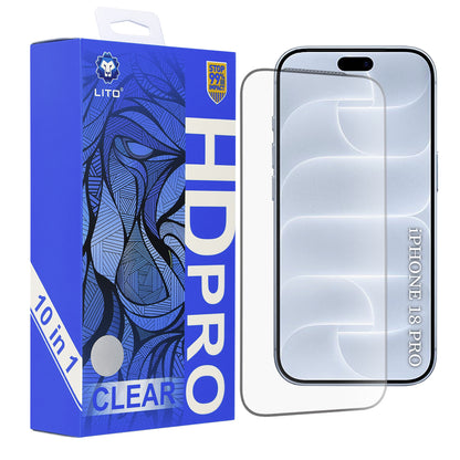 Lito HD Pro -näytönsuojalasi Apple iPhone 18 Pro / 17 Pro -puhelimelle, karkaistu lasi, täysliimapinta, 10 kappaleen setti, musta