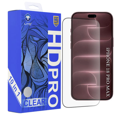 Lito HD Pro -näytönsuojalasi Apple iPhone 18 Pro Max / 17 Pro Max -puhelimelle, karkaistu lasi, koko pinnan liimapinta, 10 kappaleen setti, musta