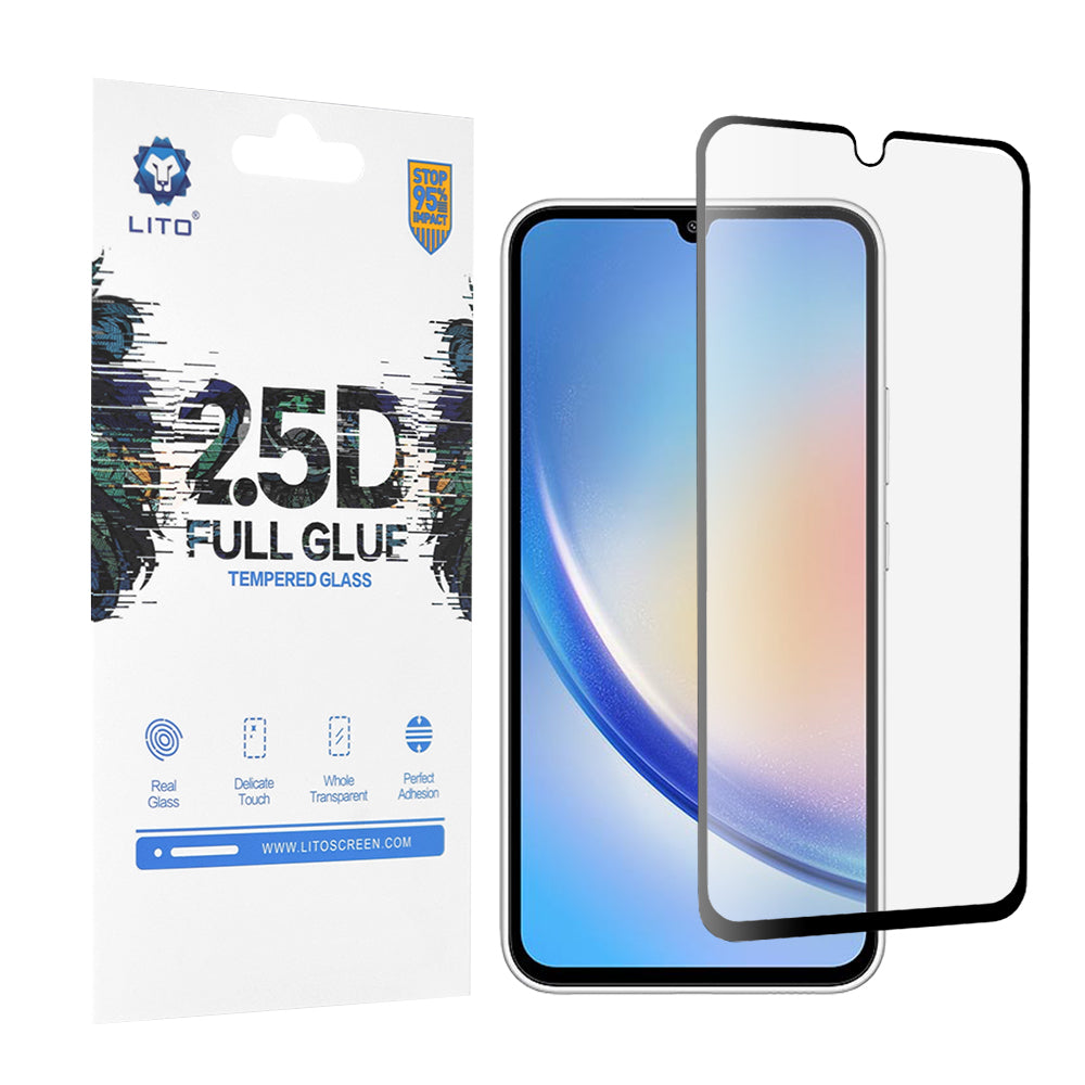 Lito-näytönsuoja Samsung Galaxy A34 A346:lle, karkaistu lasi, täyshartsi, 2.5D, musta