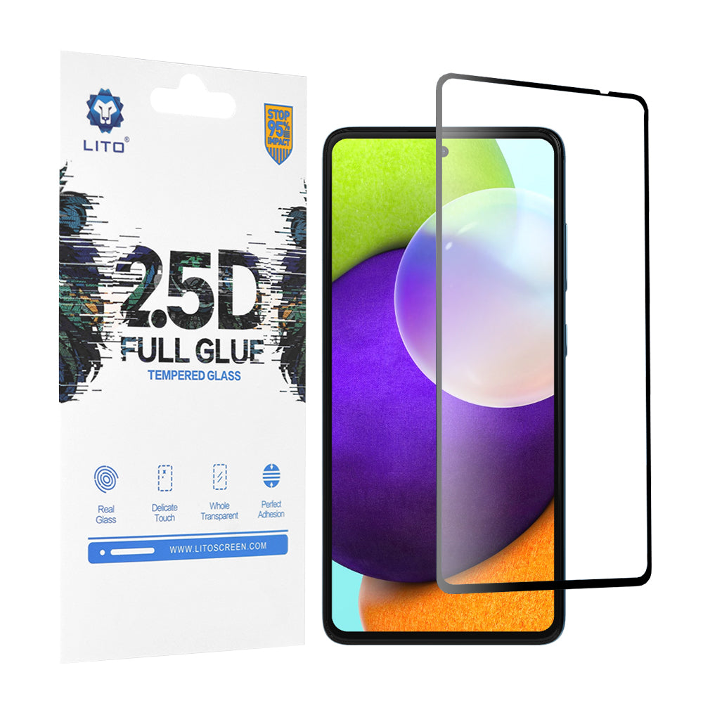 Lito-näytönsuoja Samsung Galaxy A52s 5G A528 / A52 5G A526 / A52 A525 -puhelimille, karkaistu lasi, täysiliimainen, 2.5D, musta