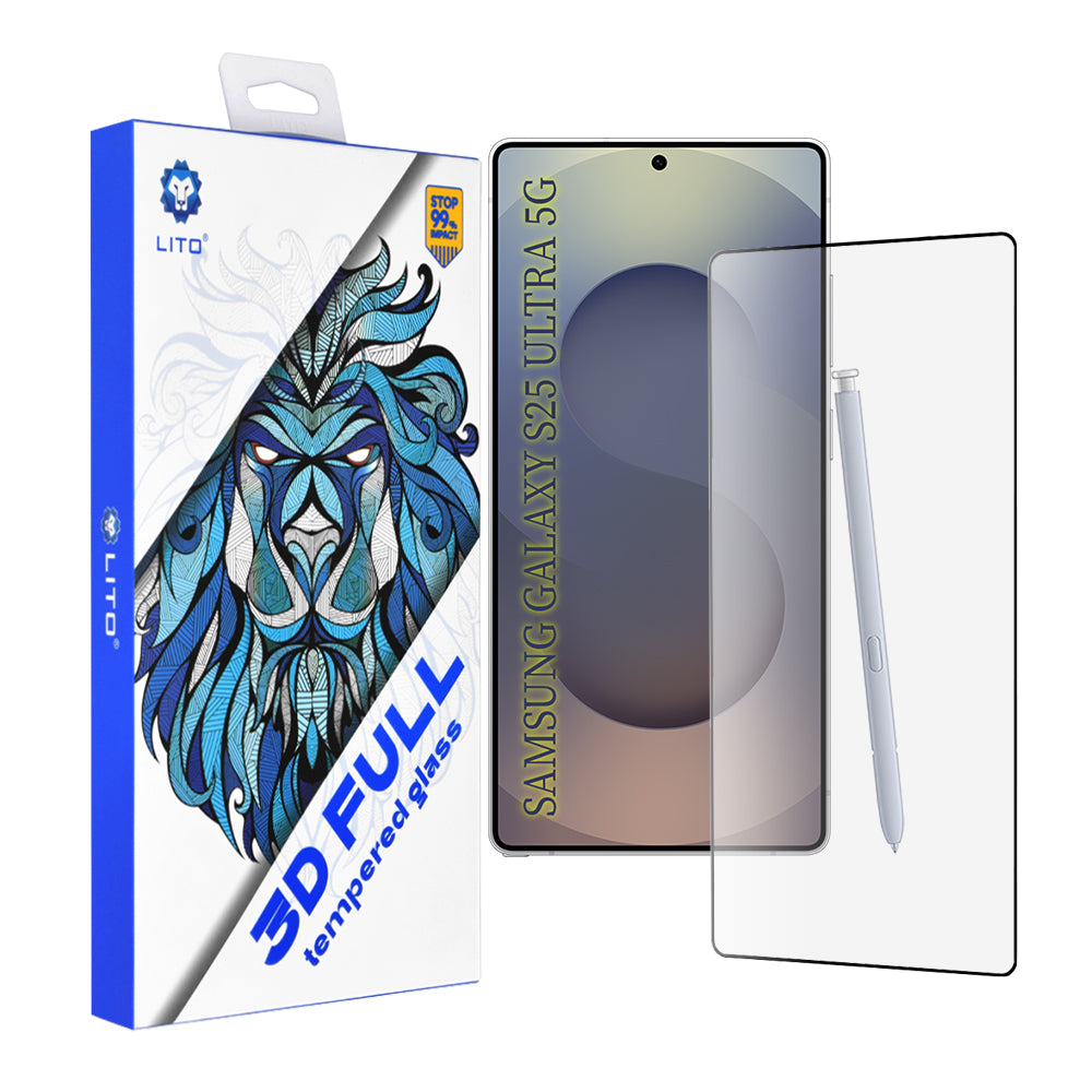 Lito-näytönsuoja Samsung Galaxy S25 Ultra S938:lle, karkaistu lasi, täyshartsi, 3D, musta