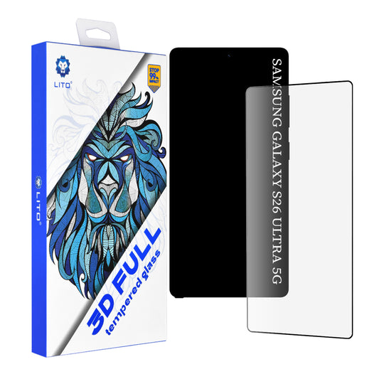 Lito-näytönsuojakalvo Samsung Galaxy S26 Ultra -puhelimelle, Panssarilasi, Full Glue, 3D, Musta