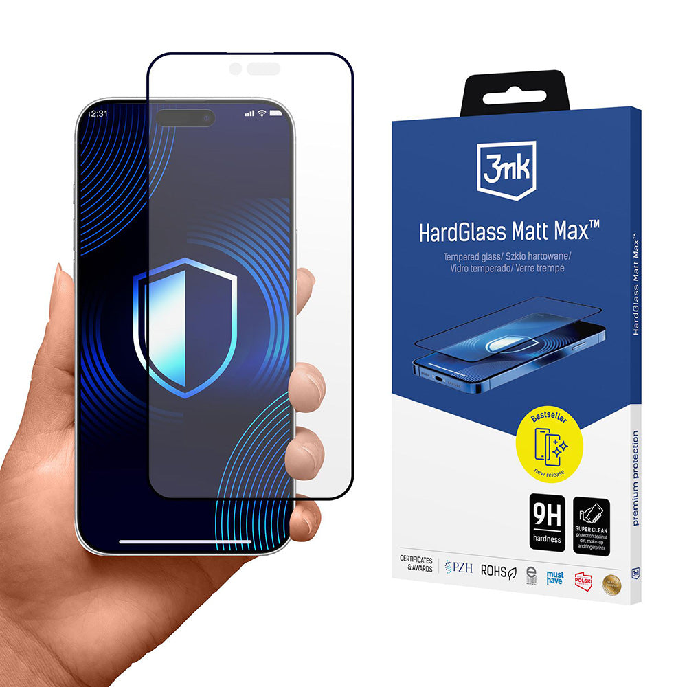 Suojakalvo Matte 3MK HardGlass Max Apple iPhone 17 Air:lle, Panssarilasi, Full Glue, Musta