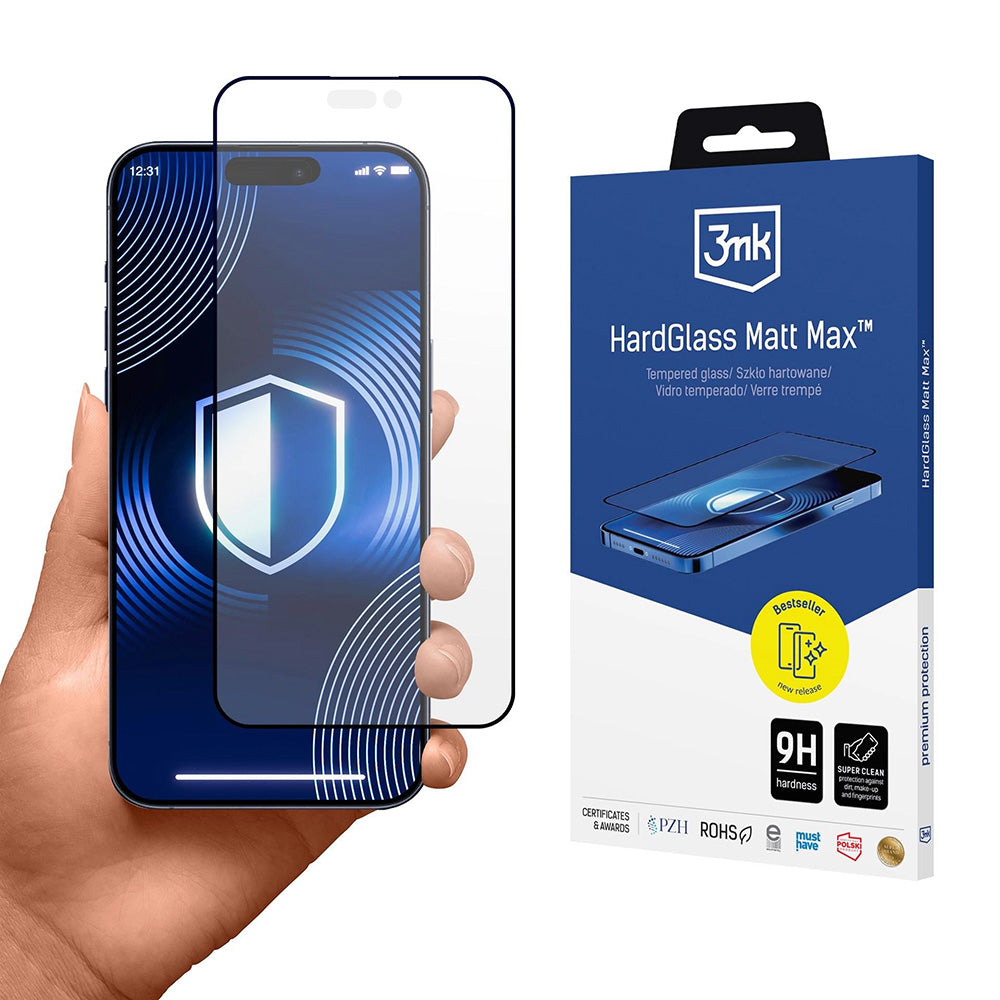 Suojakalvo Matte 3MK HardGlass Max Apple iPhone 17 Prolle, Panssarilasi, Full Glue, Musta