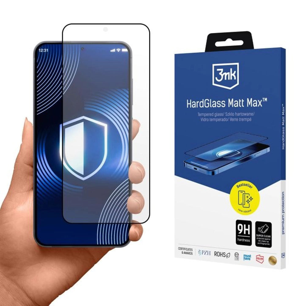 Matte Screen Protector 3MK Max for Samsung Galaxy S26, Tempered Glass, Full Glue, Black