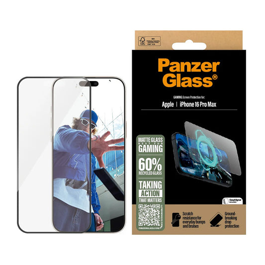 Suojakalvo Matte PanzerGlass Ultra-Wide Fit Gaming Apple iPhone 16 Pro Max:lle, Karkaistu lasi, Full Glue, Musta