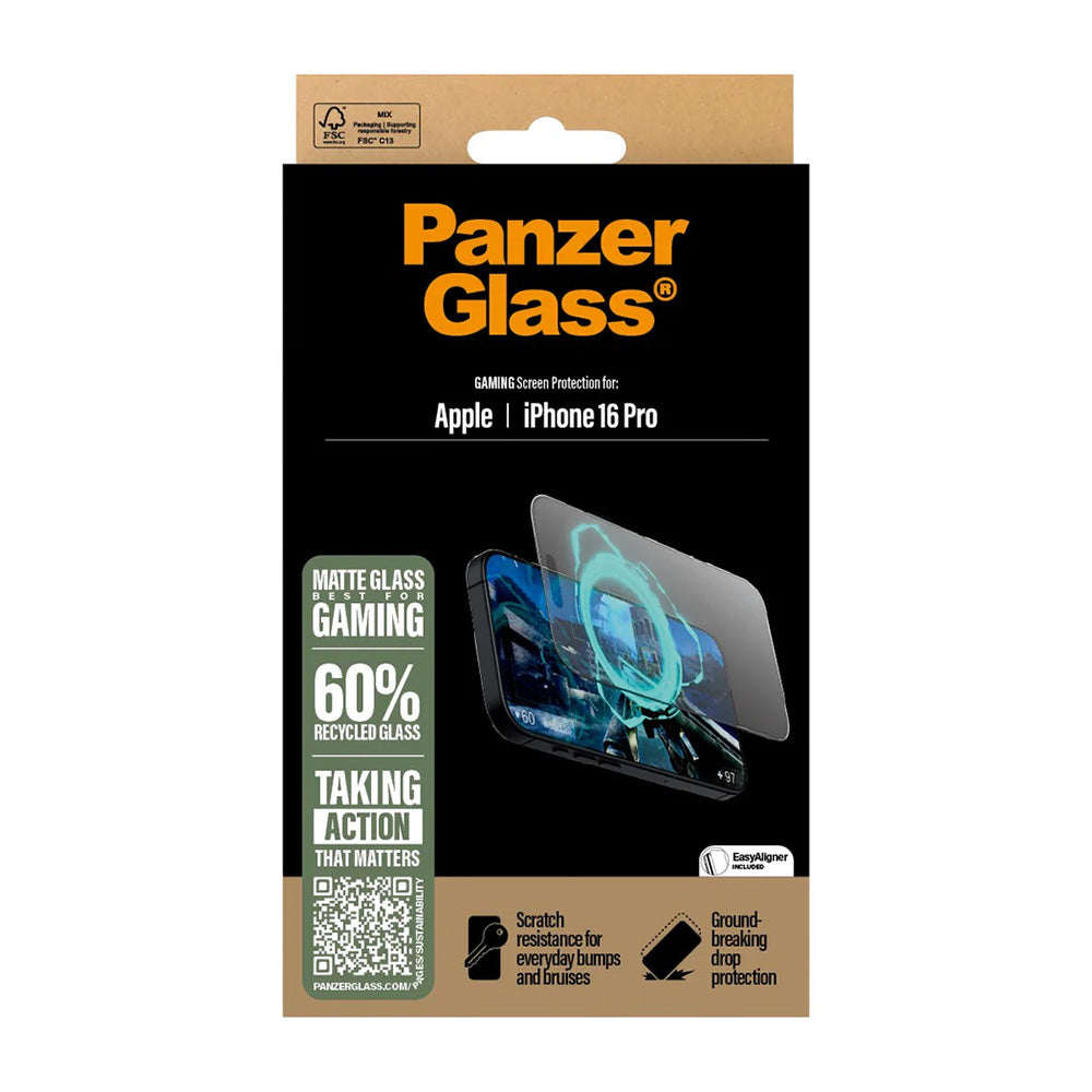 Suojakalvo Matte PanzerGlass Ultra-Wide Fit Gaming Apple iPhone 16 Prolle, Karkaistu lasi, Full Glue, Musta