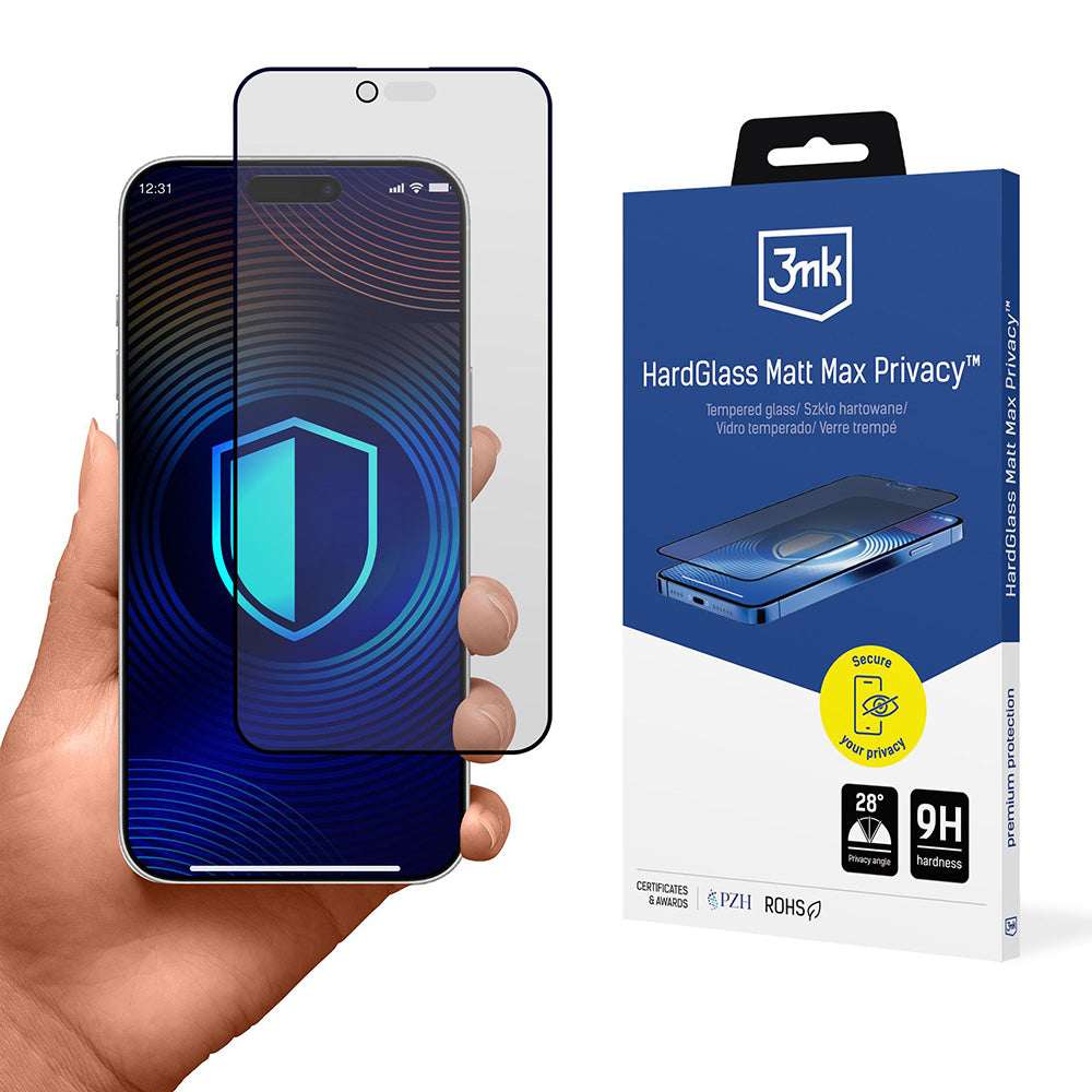 Mattapintainen yksityisyyssuojakalvo 3MK HardGlass Max Apple iPhone 17 Air:lle, karkaistu lasi, täysliima