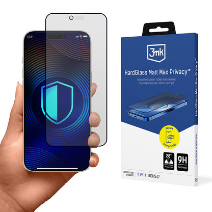 Mattapintainen yksityisyyssuojakalvo 3MK HardGlass Max Apple iPhone 17 Air:lle, karkaistu lasi, täysliima