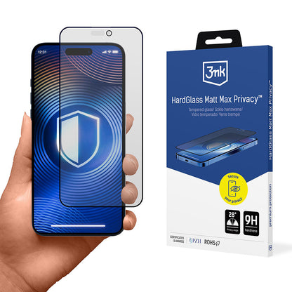 Mattapintainen yksityisyyssuojakalvo 3MK HardGlass Max Apple iPhone 17 Pro Max -puhelimelle, karkaistu lasi, täysliima